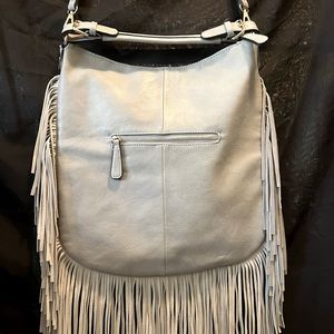 Moda Luxe Genuine Leather Hand/Shoulder  Bag Purse With Fringe Color  Grey